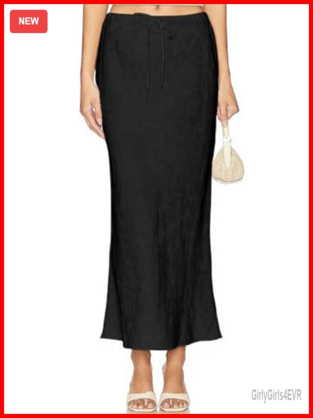Linen Maxi Skirt with Lining Drawstring Flowy Flared A-Line